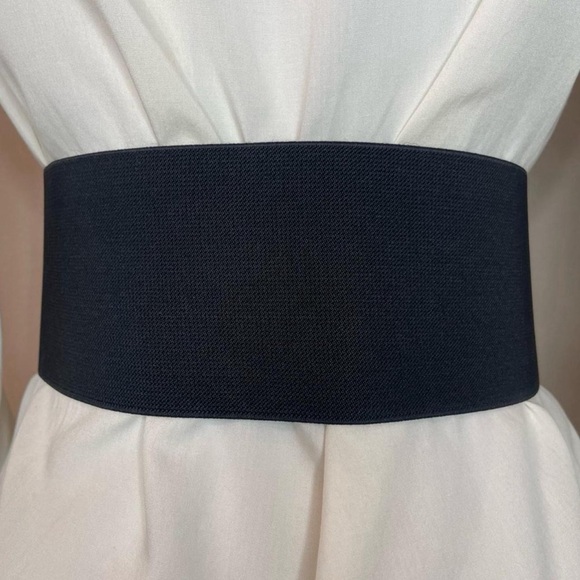 Black wide elastic waistband belt with beige satin bow - Picture 3 of 8